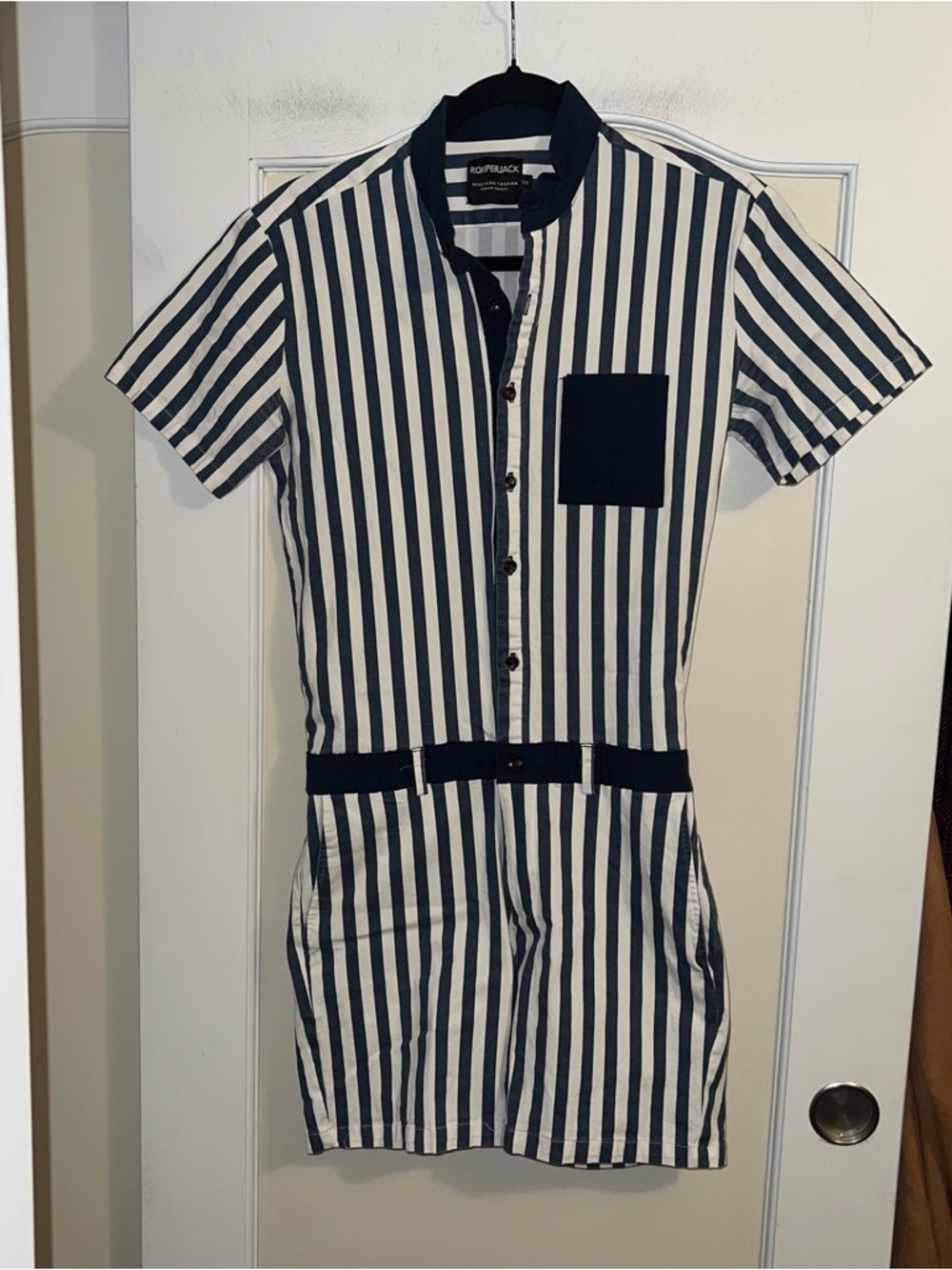 Romperjack Nautical Navy and White Stripe Men’s Romper